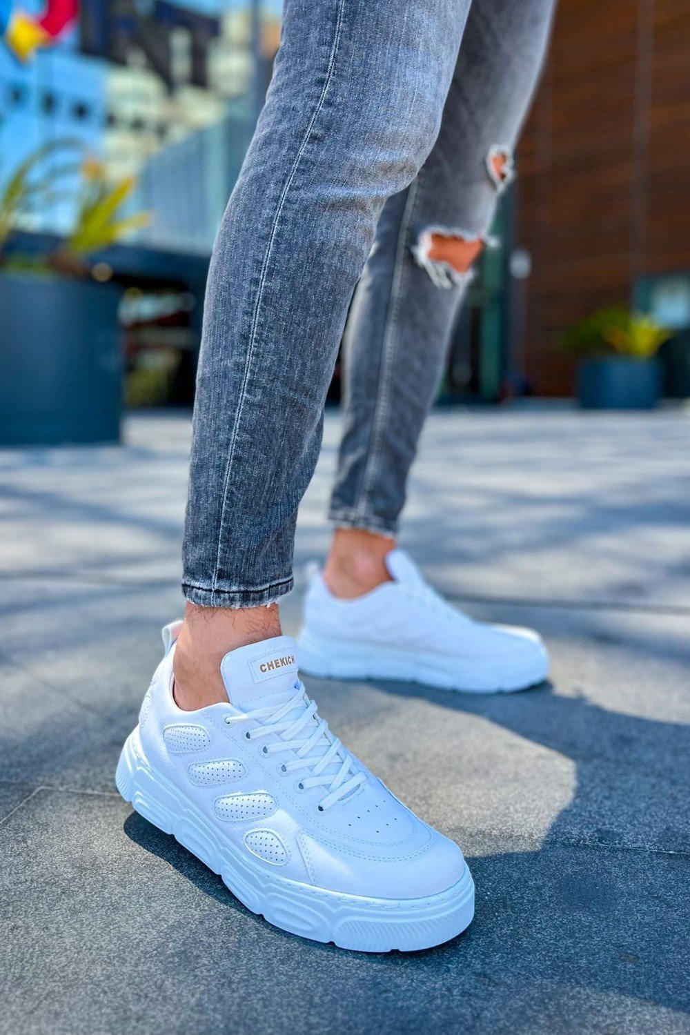 CH105 Cronus Erkek Günlük Bağcıklı Cilt Spor Sneaker Ayakkabı CBT - Beyaz – Chekich Erkek Ayakkabı