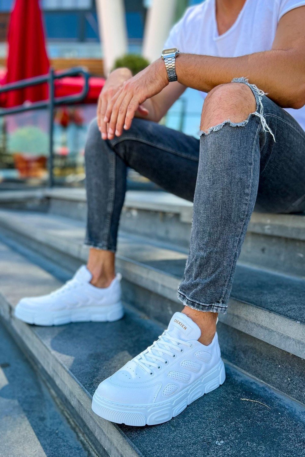 CH105 Cronus Erkek Günlük Bağcıklı Cilt Spor Sneaker Ayakkabı CBT - Beyaz – Chekich Erkek Ayakkabı