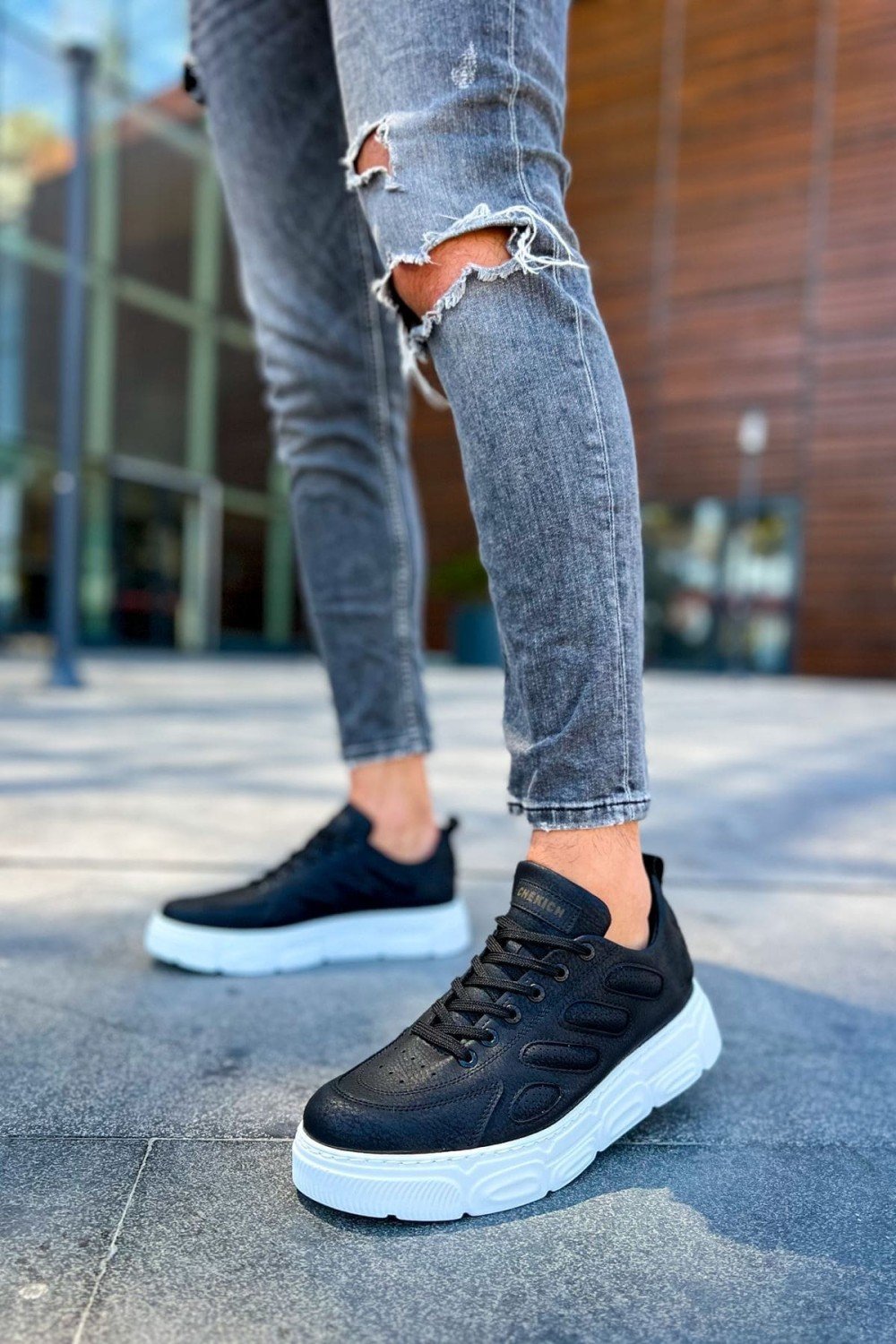 CH105 Cronus Erkek Günlük Bağcıklı Cilt Spor Sneaker Ayakkabı CBT - Siyah – Chekich Erkek Ayakkabı