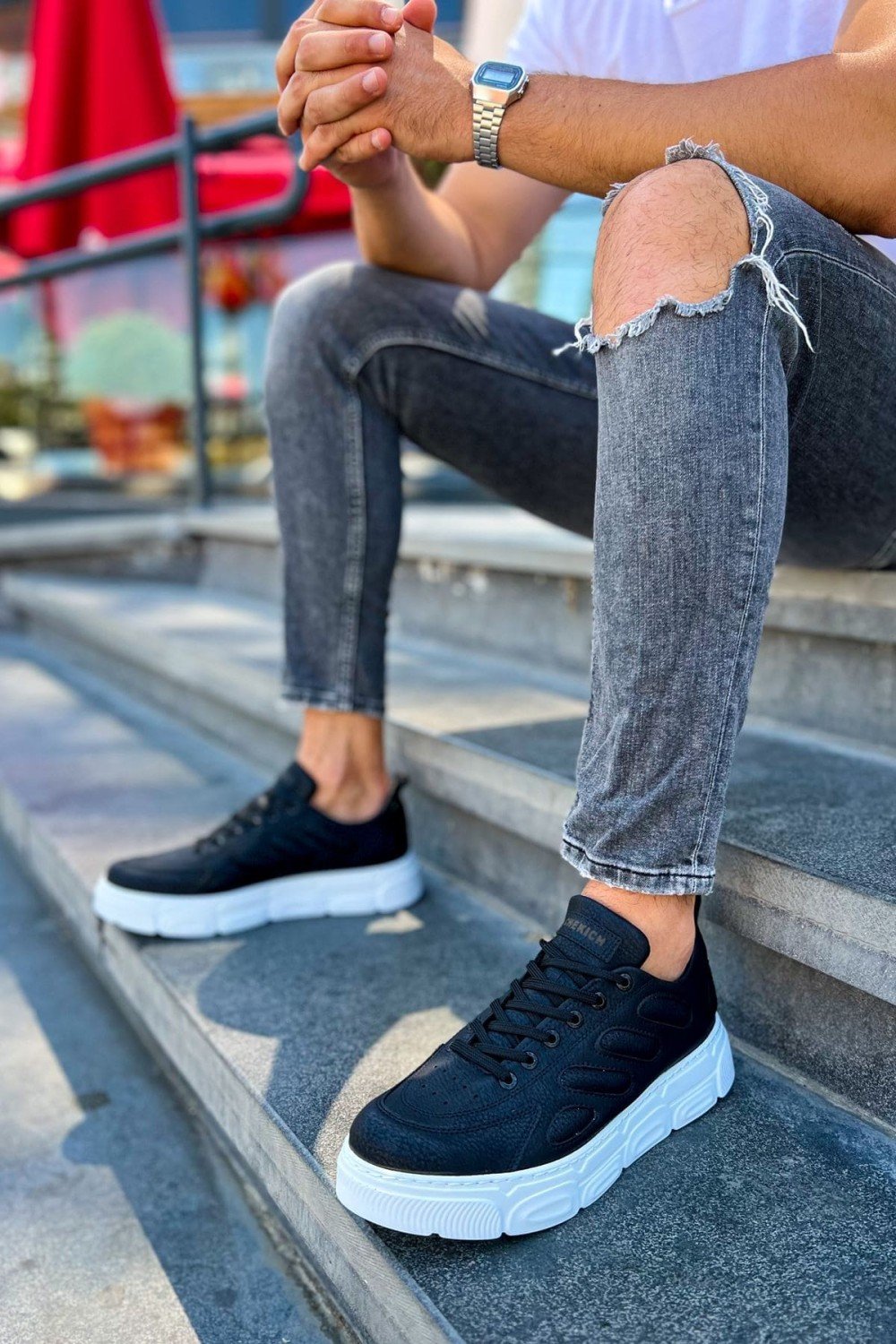 CH105 Cronus Erkek Günlük Bağcıklı Cilt Spor Sneaker Ayakkabı CBT - Siyah – Chekich Erkek Ayakkabı