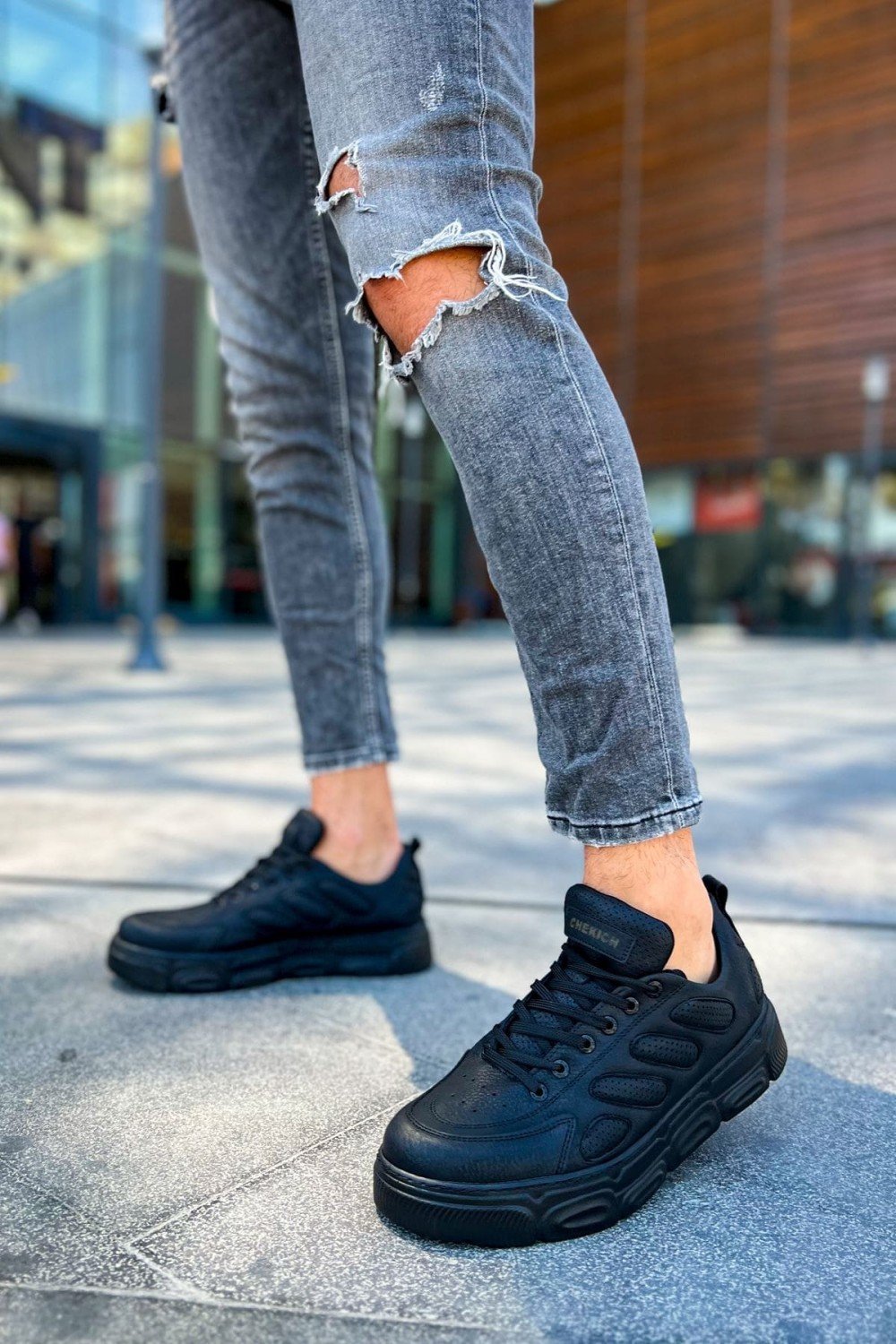 CH105 Cronus Erkek Günlük Bağcıklı Cilt Spor Sneaker Ayakkabı CST - Siyah – Chekich Erkek Ayakkabı