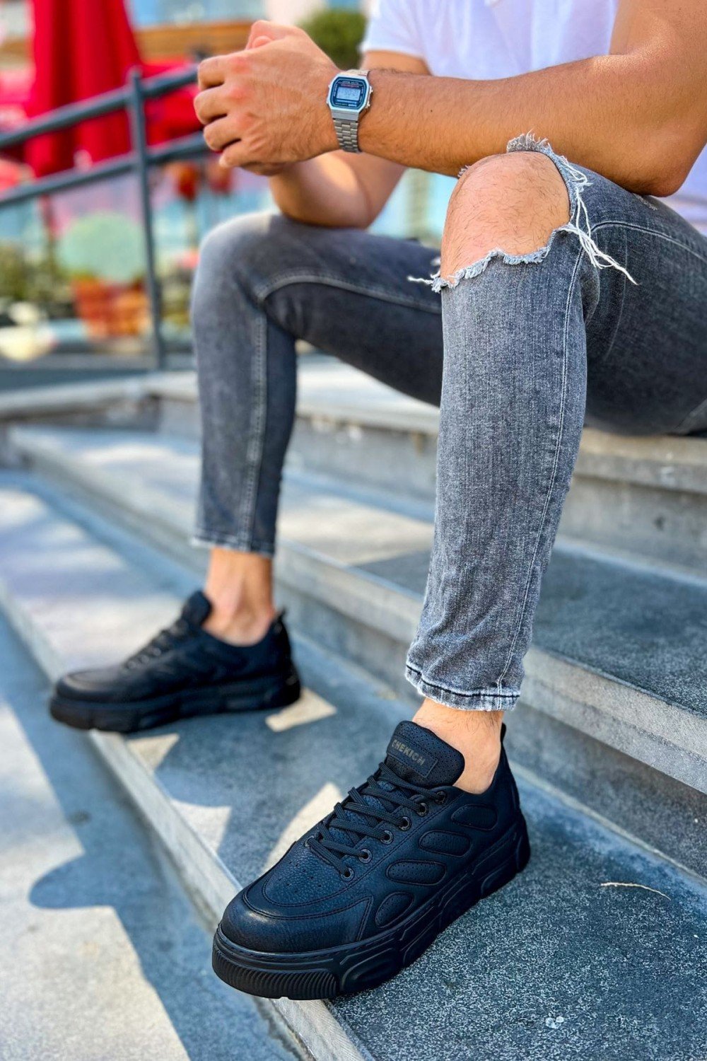 CH105 Cronus Erkek Günlük Bağcıklı Cilt Spor Sneaker Ayakkabı CST - Siyah – Chekich Erkek Ayakkabı
