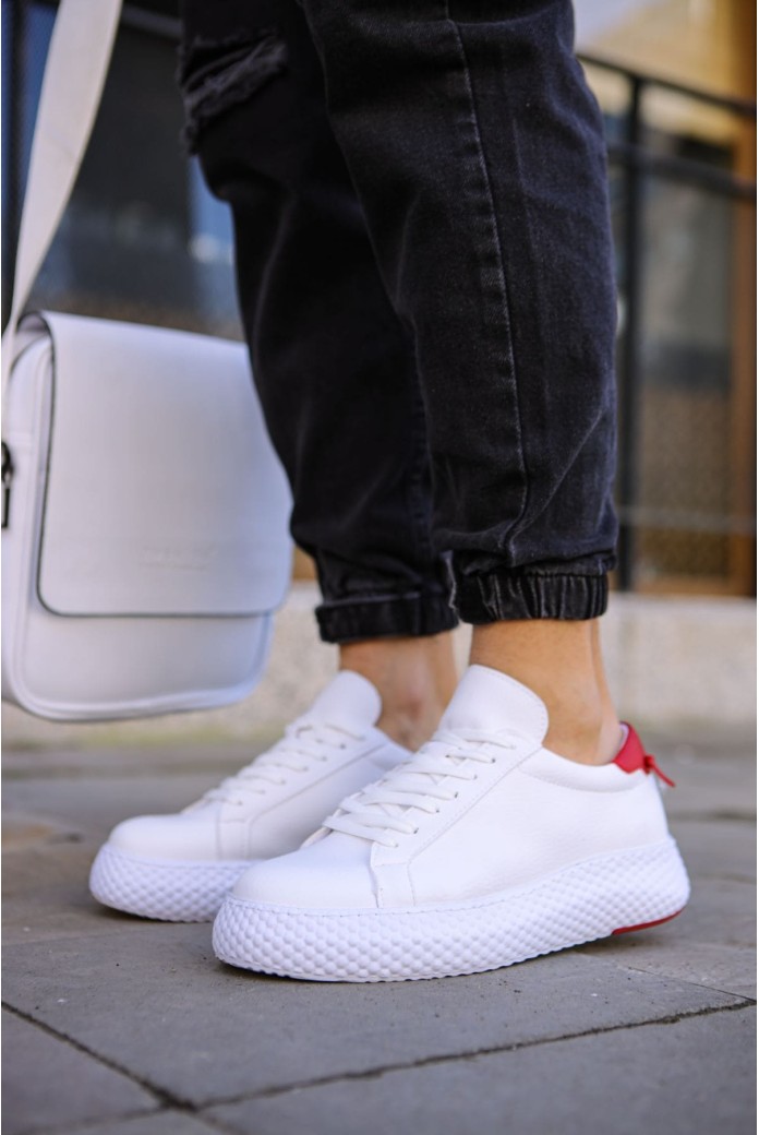 CH107 Felibord Erkek Günlük Bağcıklı Cilt Spor Sneaker Ayakkabı CBT - Beyaz/Kırmızı