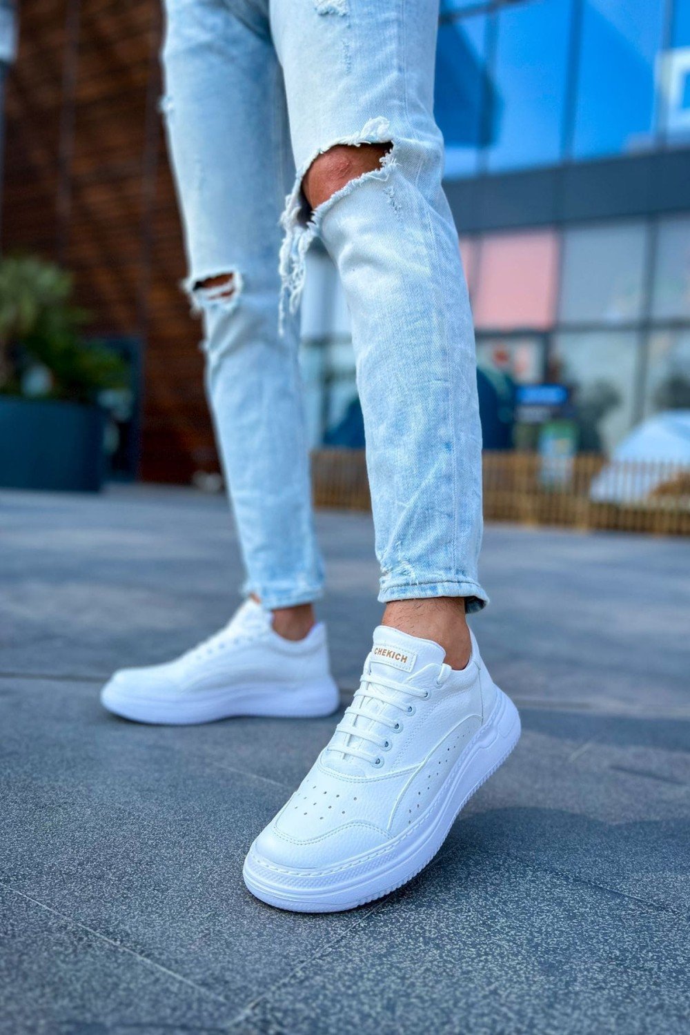 CH115 Literide Erkek Günlük Bağcıklı Cilt Spor Sneaker Ayakkabı CBT - Beyaz – Chekich Erkek Ayakkabı