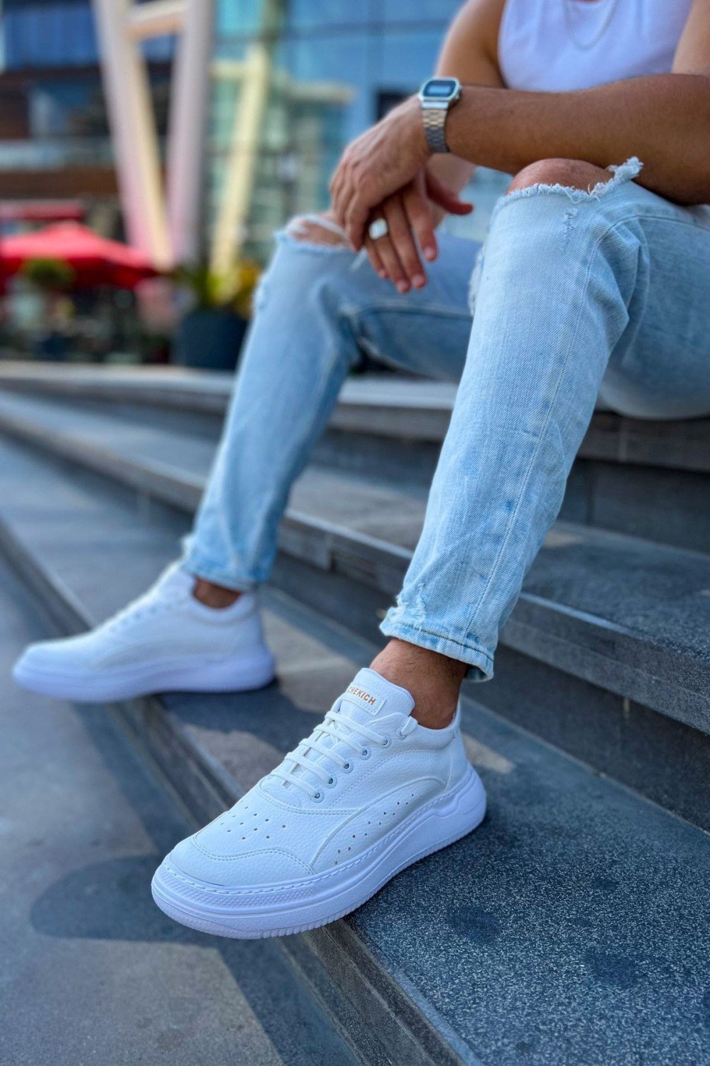 CH115 Literide Erkek Günlük Bağcıklı Cilt Spor Sneaker Ayakkabı CBT - Beyaz – Chekich Erkek Ayakkabı