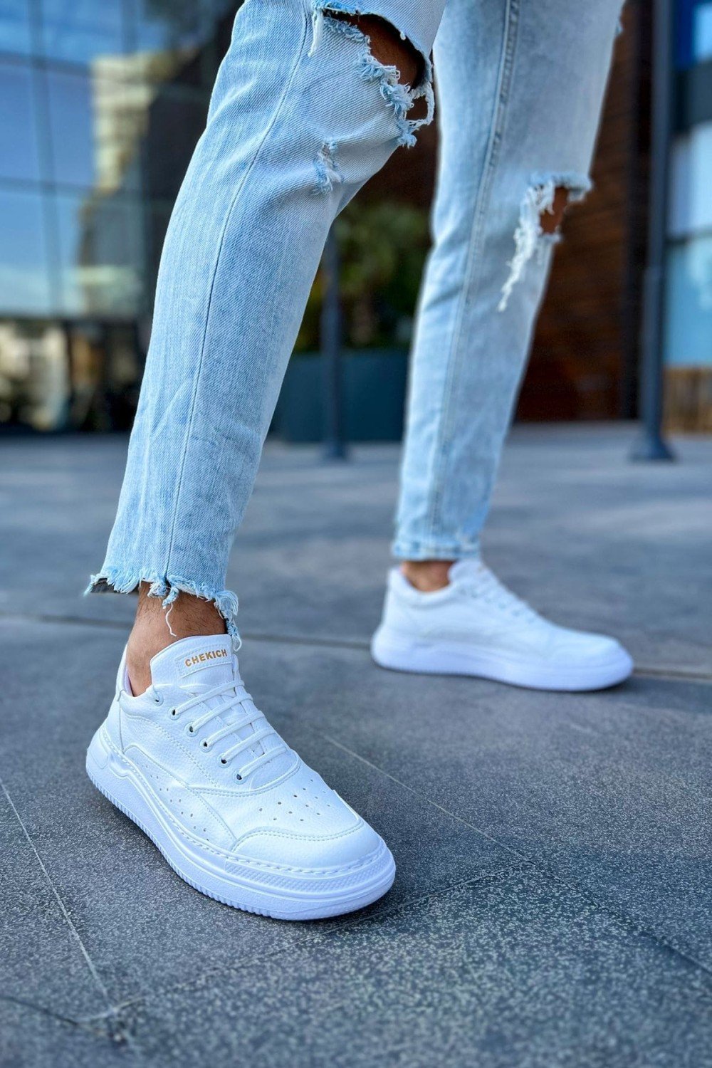 CH115 Literide Erkek Günlük Bağcıklı Cilt Spor Sneaker Ayakkabı CBT - Beyaz – Chekich Erkek Ayakkabı