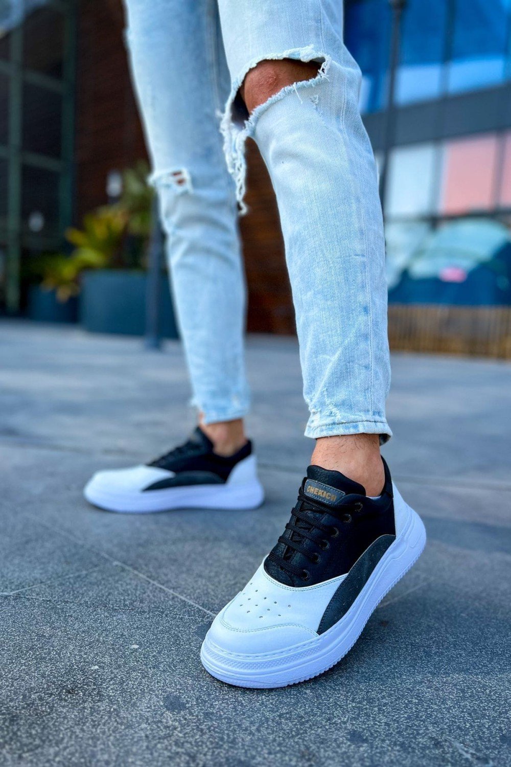 CH115 Literide Erkek Günlük Bağcıklı Cilt Spor Sneaker Ayakkabı CBT - Beyaz/Antrasit/Siyah – Chekich Erkek Ayakkabı