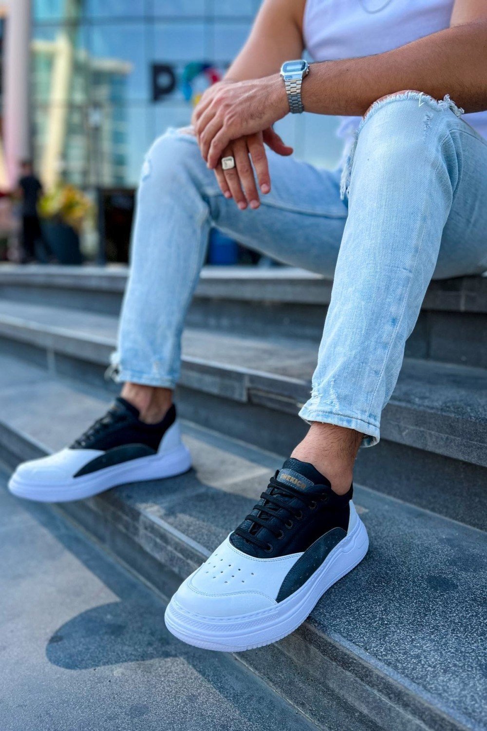CH115 Literide Erkek Günlük Bağcıklı Cilt Spor Sneaker Ayakkabı CBT - Beyaz/Antrasit/Siyah – Chekich Erkek Ayakkabı