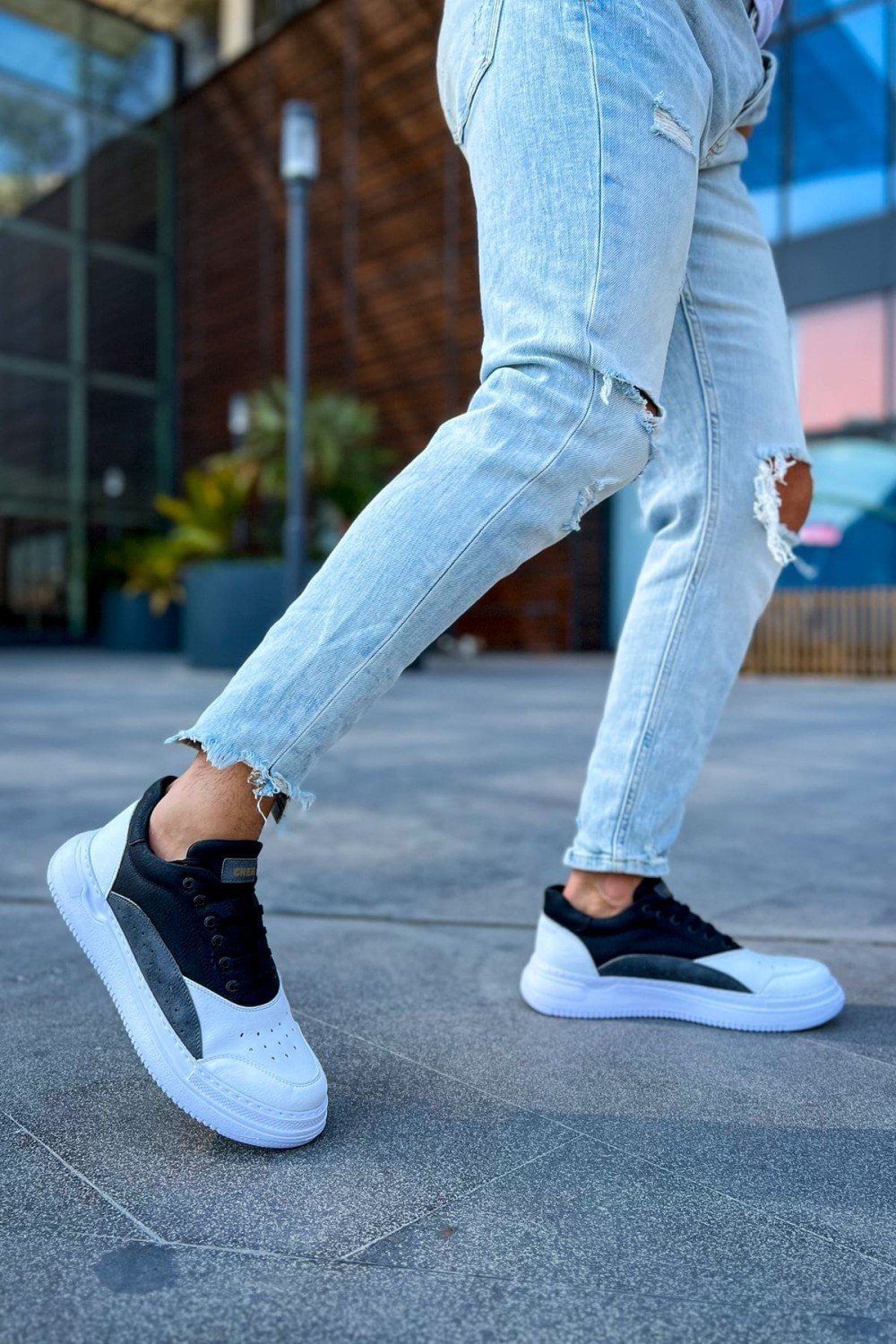 CH115 Literide Erkek Günlük Bağcıklı Cilt Spor Sneaker Ayakkabı CBT - Beyaz/Antrasit/Siyah – Chekich Erkek Ayakkabı
