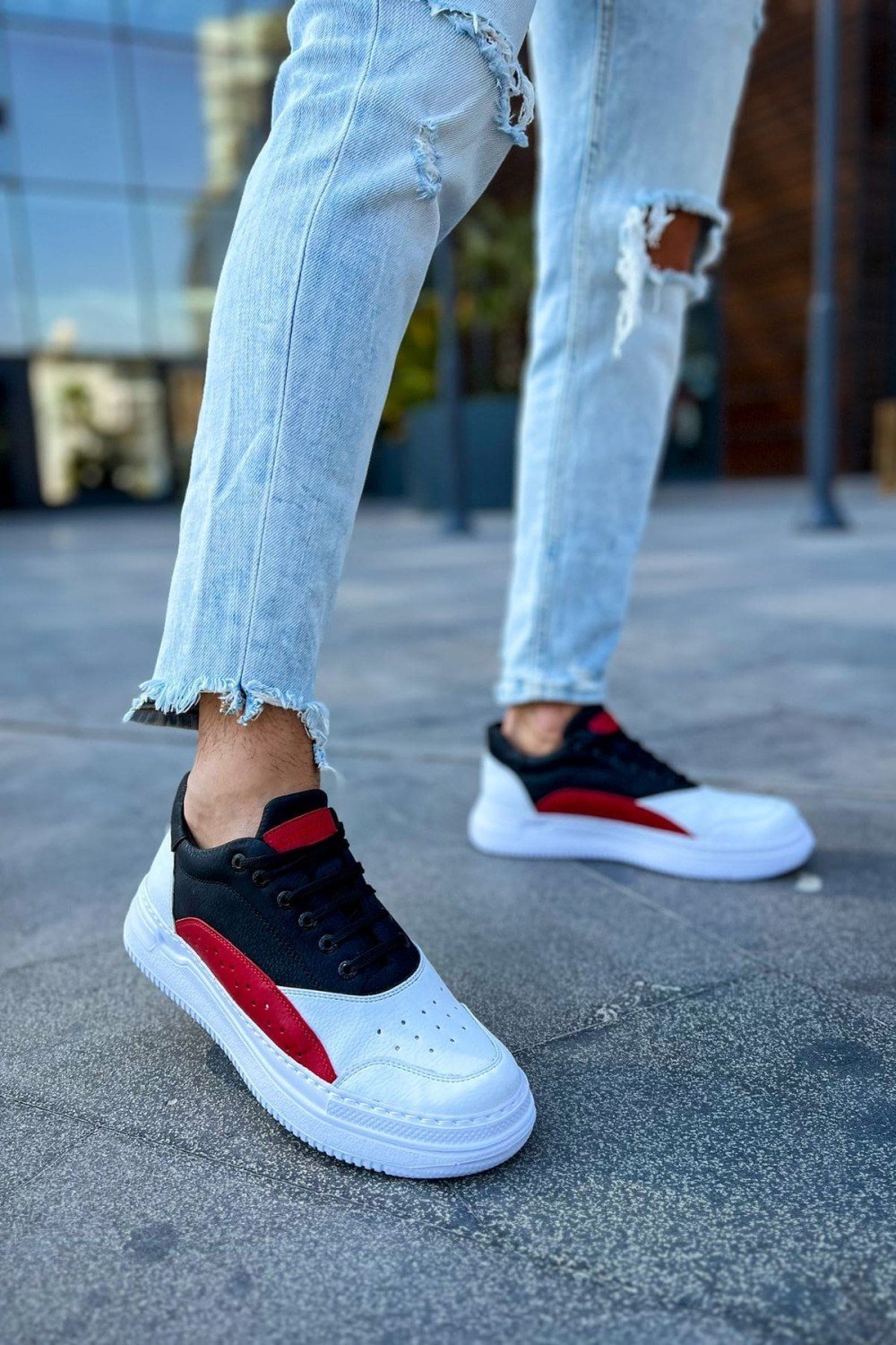 CH115 Literide Erkek Günlük Bağcıklı Cilt Spor Sneaker Ayakkabı CBT - Beyaz/Kırmızı/Siyah Erkek Ayakkabı CH115 Literide Erkek Günlük Bağcıklı Cilt Spor Sneaker Ayakkabı CBT - Beyaz/Kırmızı/Siyah – Chekich Erkek Ayakkabı