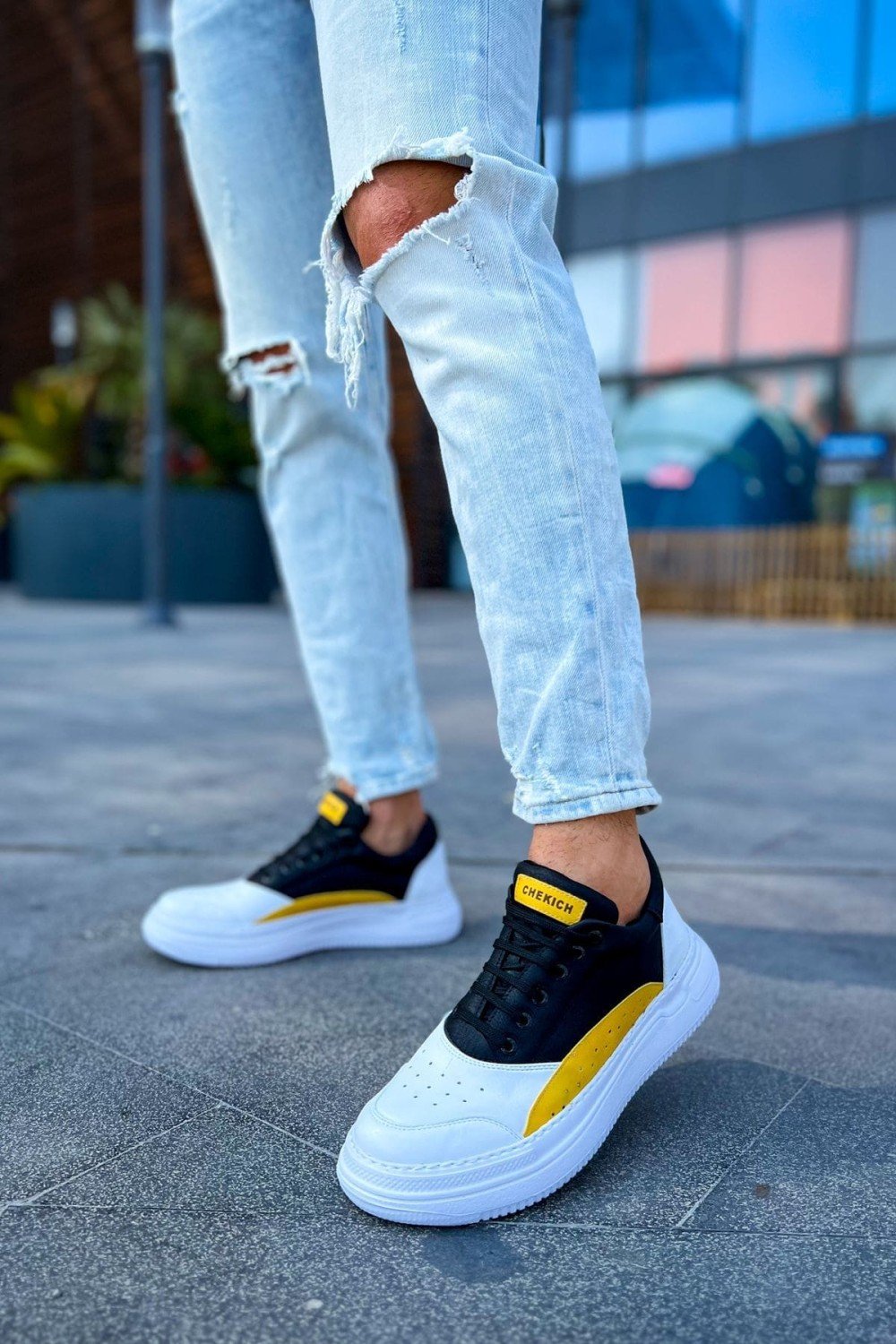CH115 Literide Erkek Günlük Bağcıklı Cilt Spor Sneaker Ayakkabı CBT - Beyaz/Sarı/Siyah Erkek Ayakkabı CH115 Literide Erkek Günlük Bağcıklı Cilt Spor Sneaker Ayakkabı CBT - Beyaz/Sarı/Siyah – Chekich Erkek Ayakkabı
