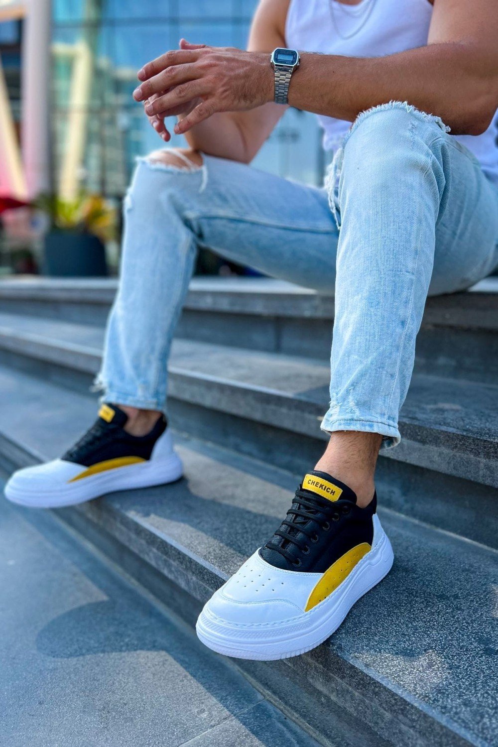 CH115 Literide Erkek Günlük Bağcıklı Cilt Spor Sneaker Ayakkabı CBT - Beyaz/Sarı/Siyah Erkek Ayakkabı CH115 Literide Erkek Günlük Bağcıklı Cilt Spor Sneaker Ayakkabı CBT - Beyaz/Sarı/Siyah – Chekich Erkek Ayakkabı