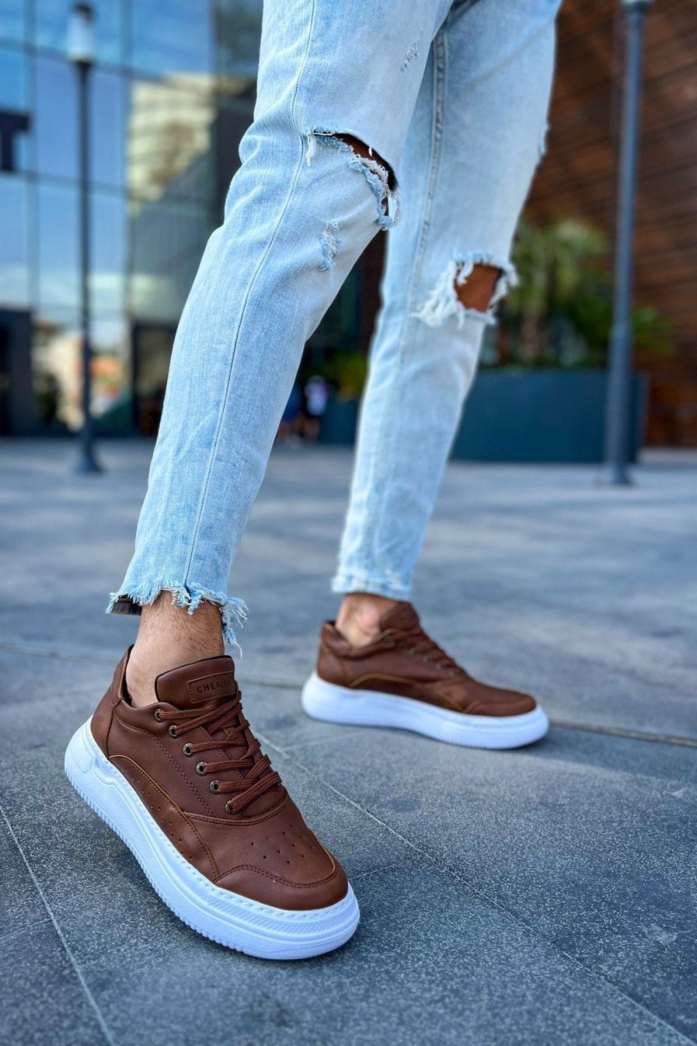 CH115 Literide Erkek Günlük Bağcıklı Cilt Spor Sneaker Ayakkabı CBT - Taba – Chekich Erkek Ayakkabı