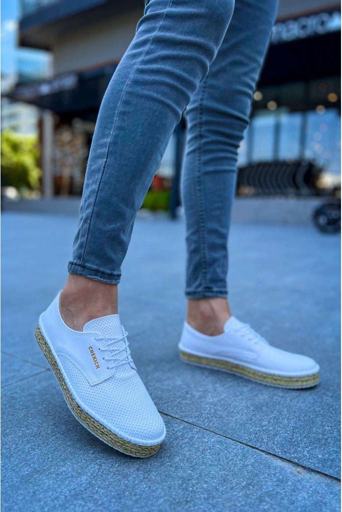 CH117 Stamina Nuova Erkek Günlük Bağcıklı Hasır Taban Cilt Klasik Ayakkabı CHT - Beyaz
