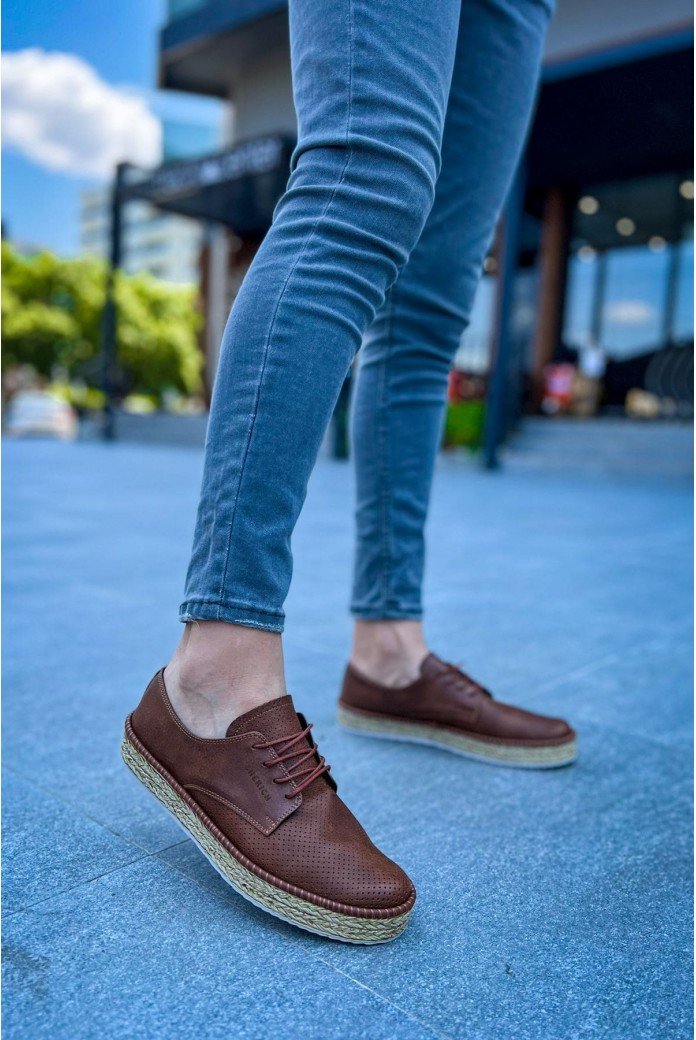 CH117 Stamina Nuova Erkek Günlük Bağcıklı Hasır Taban Cilt Klasik Ayakkabı CHT - Taba