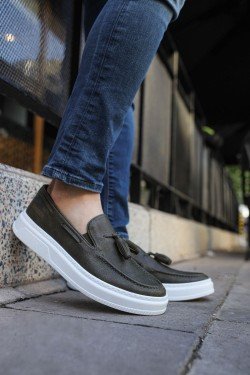 CH127 Loafer - X Erkek Günlük Bağcıksız Corcik Cilt Klasik Ayakkabı CBT - Haki