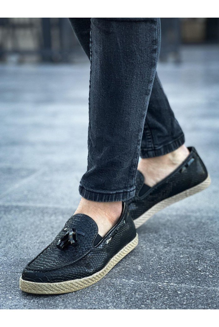 CH141 Croco Erkek Günlük Bağcıksız Hasır Taban Loafer Cilt Klasik Ayakkabı CHT - Siyah CH141 Croco Erkek Günlük Bağcıksız Hasır Taban Loafer Cilt Klasik Ayakkabı CHT - Siyah