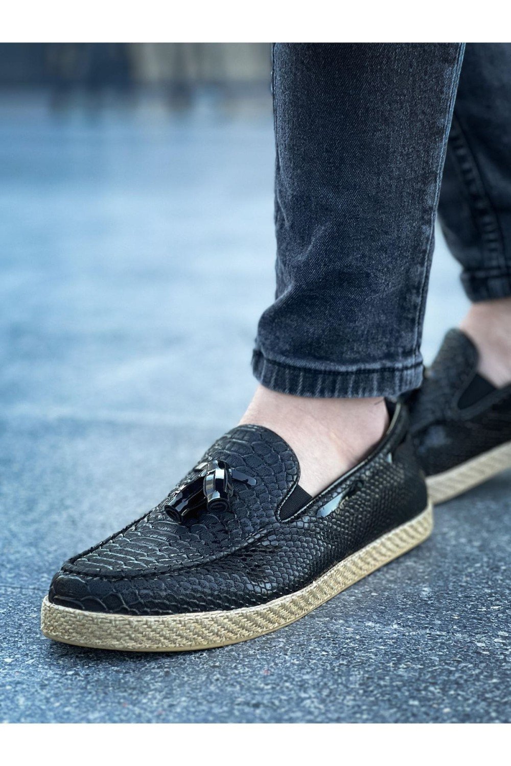CH141 Croco Erkek Günlük Bağcıksız Hasır Taban Loafer Cilt Klasik Ayakkabı CHT - Siyah – Chekich Erkek Ayakkabı