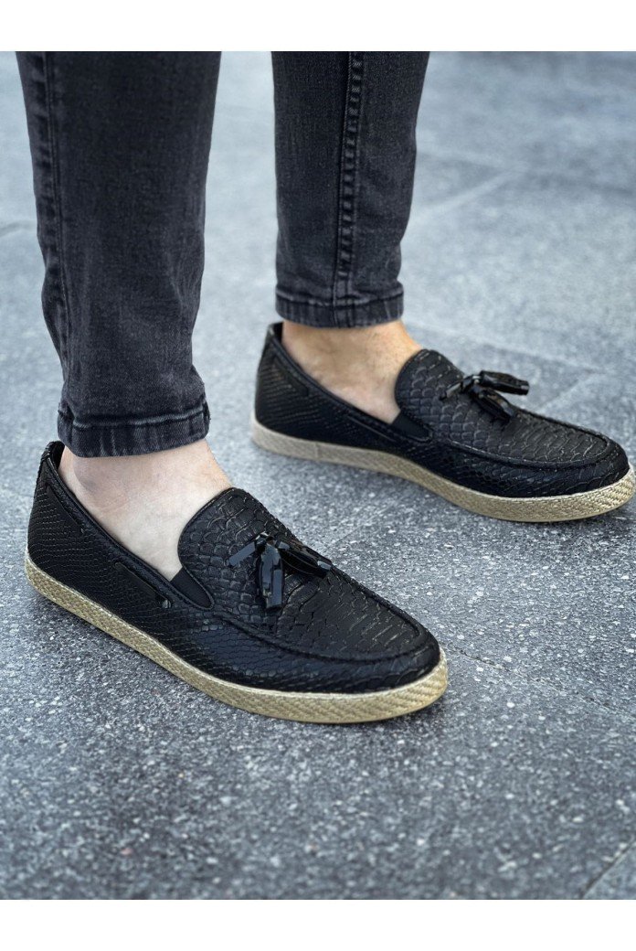 CH141 Croco Erkek Günlük Bağcıksız Hasır Taban Loafer Cilt Klasik Ayakkabı CHT - Siyah CH141 Croco Erkek Günlük Bağcıksız Hasır Taban Loafer Cilt Klasik Ayakkabı CHT - Siyah