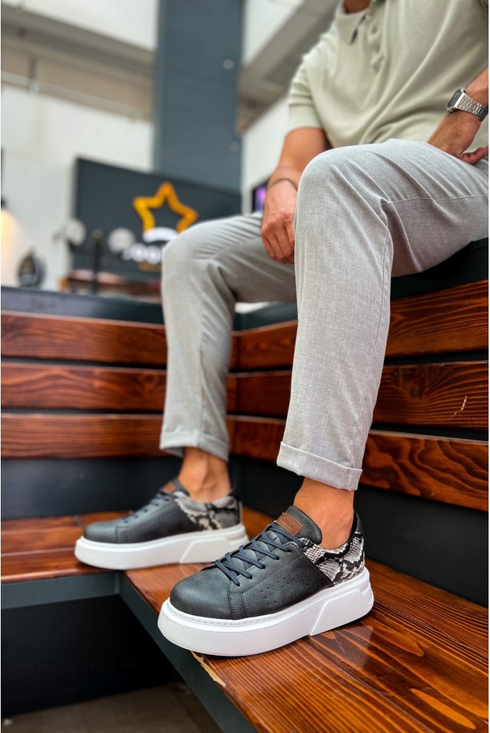 CH145 Sauerbergg Erkek Günlük Bağcıklı Cilt Spor Sneaker Ayakkabı CBT - Antrasit