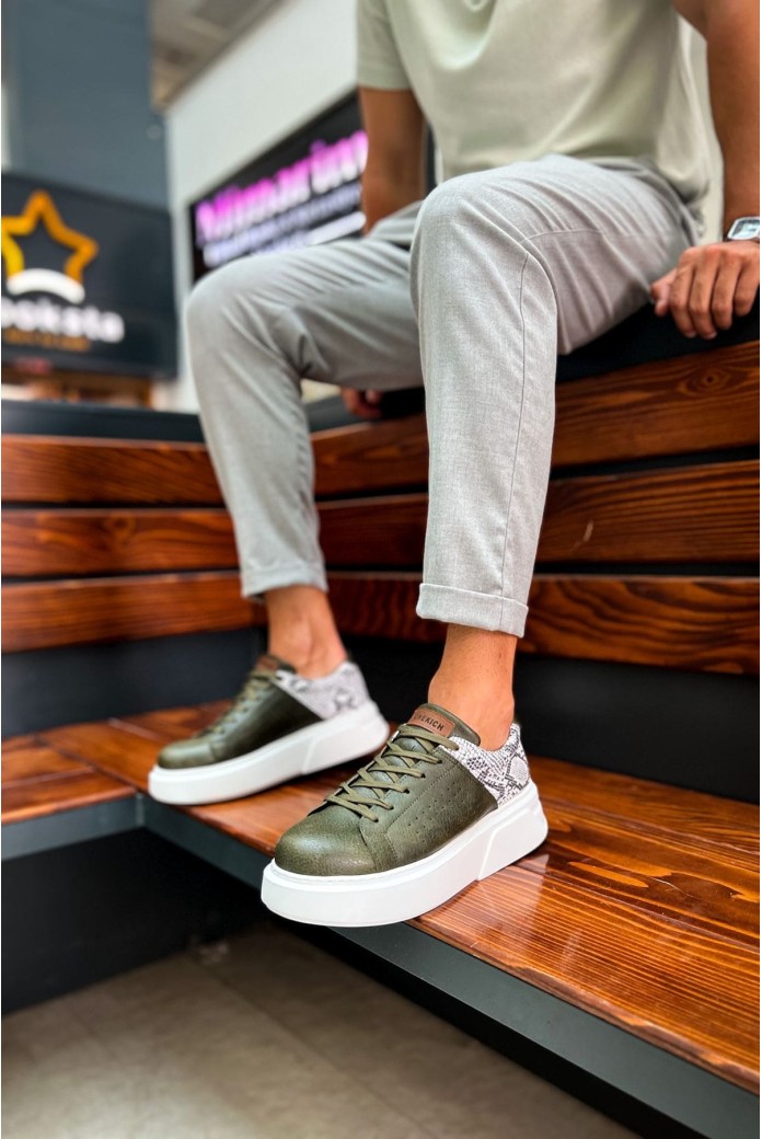 CH145 Sauerbergg Erkek Günlük Bağcıklı Cilt Spor Sneaker Ayakkabı CBT - Haki