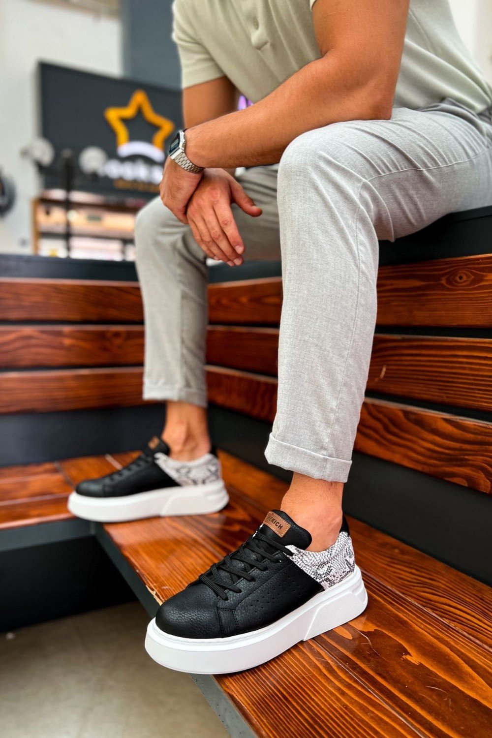 CH145 Sauerbergg Erkek Günlük Bağcıklı Cilt Spor Sneaker Ayakkabı CBT - Siyah – Chekich Erkek Ayakkabı