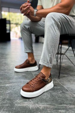 CH145 Sauerbergg Erkek Günlük Bağcıklı Cilt Spor Sneaker Ayakkabı CBT - Taba