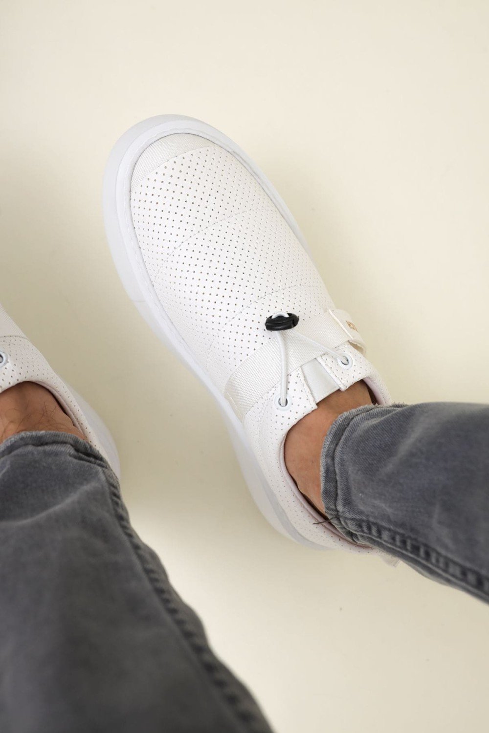 CH147 Dobeny Erkek Günlük Bağcıksız Cırtlı Cilt Spor Sneaker Ayakkabı CBT - Beyaz – Chekich Erkek Ayakkabı