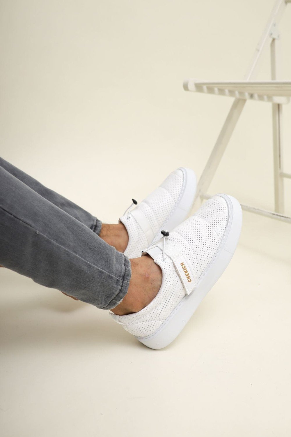 CH147 Dobeny Erkek Günlük Bağcıksız Cırtlı Cilt Spor Sneaker Ayakkabı CBT - Beyaz – Chekich Erkek Ayakkabı