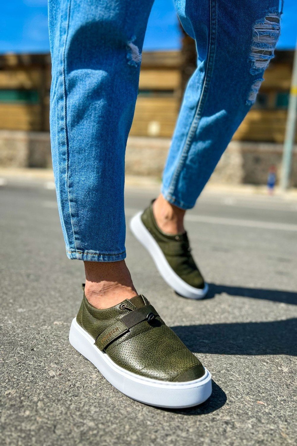 CH147 Dobeny Erkek Günlük Bağcıksız Cırtlı Cilt Spor Sneaker Ayakkabı CBT - Haki – Chekich Erkek Ayakkabı