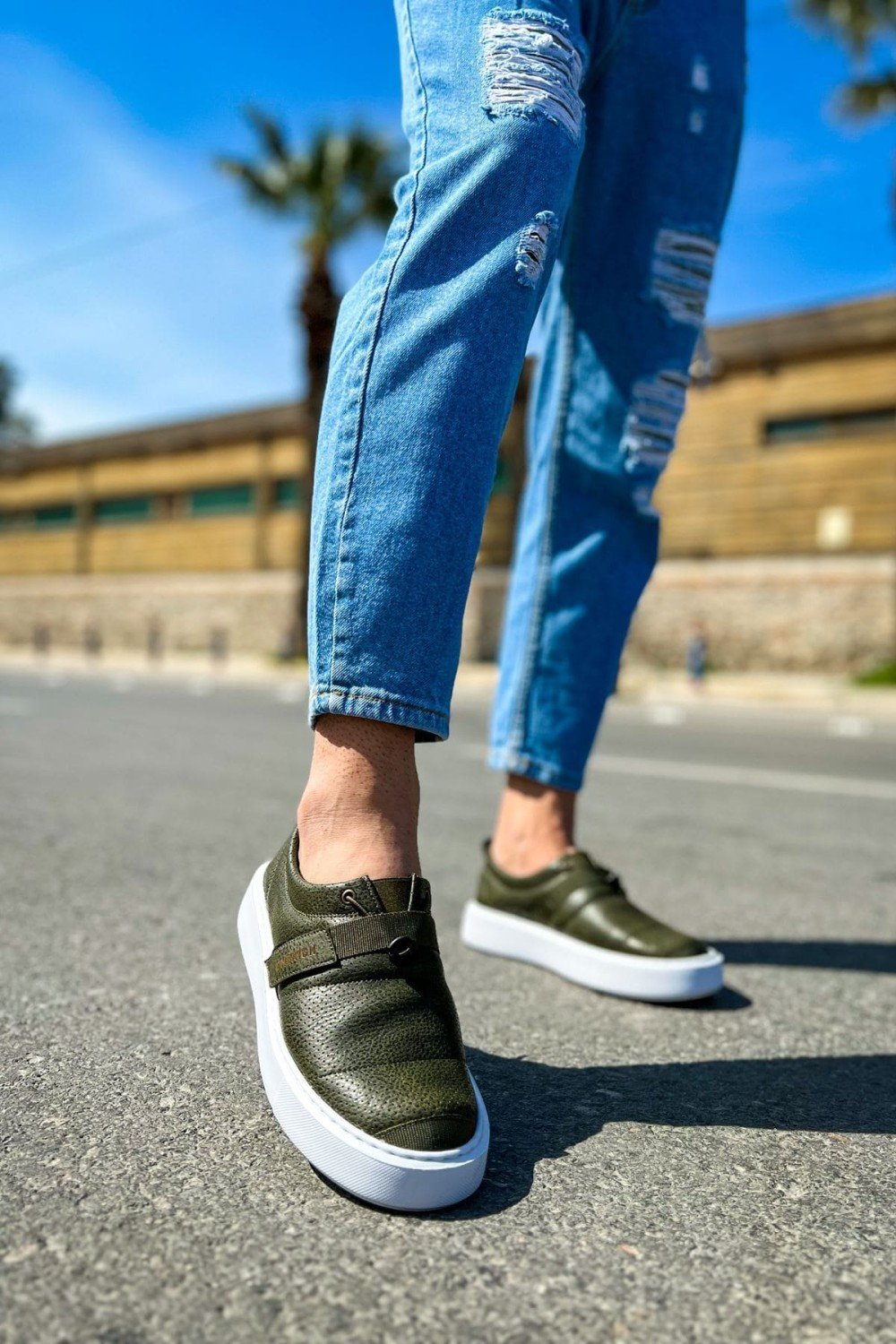 CH147 Dobeny Erkek Günlük Bağcıksız Cırtlı Cilt Spor Sneaker Ayakkabı CBT - Haki – Chekich Erkek Ayakkabı