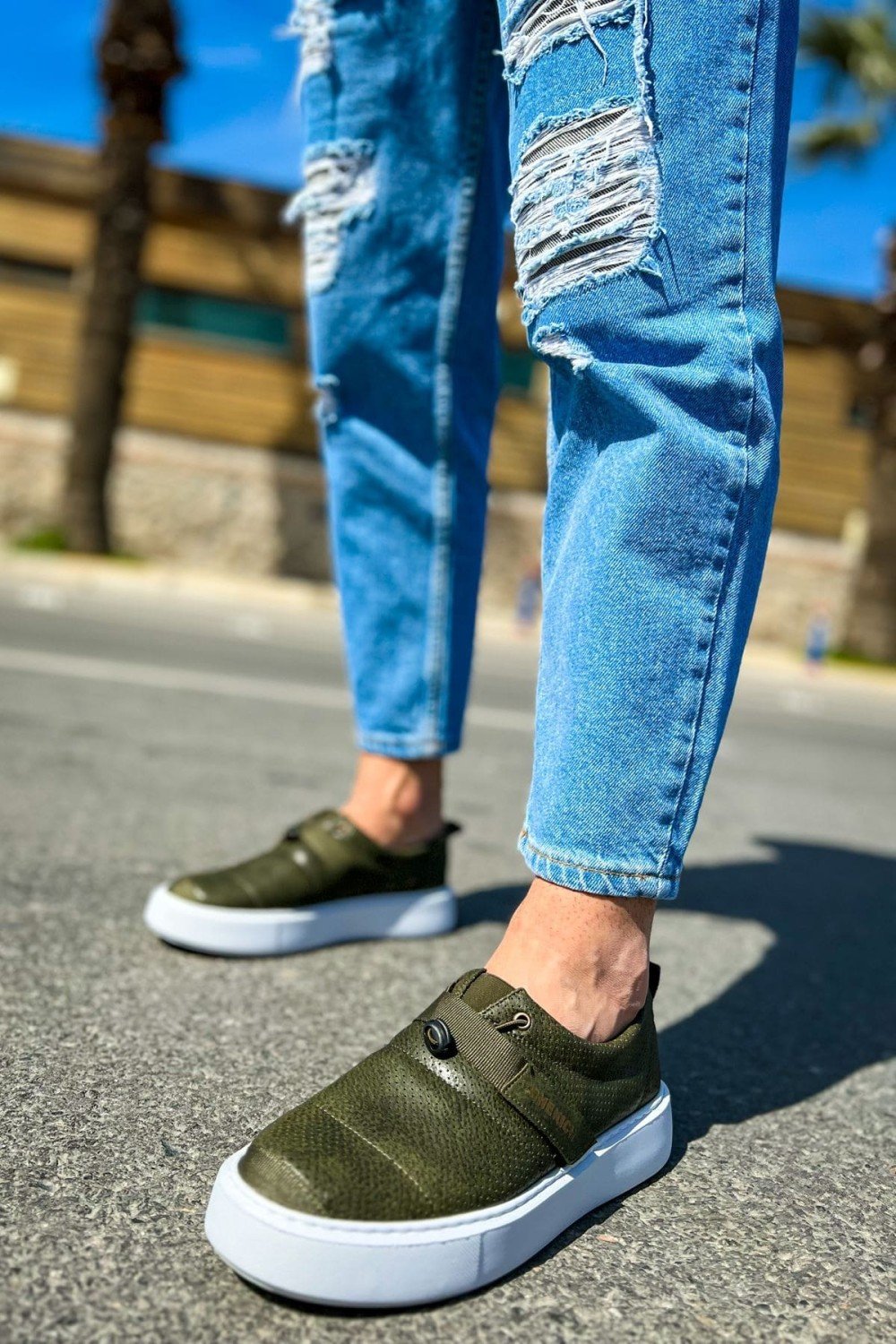 CH147 Dobeny Erkek Günlük Bağcıksız Cırtlı Cilt Spor Sneaker Ayakkabı CBT - Haki – Chekich Erkek Ayakkabı