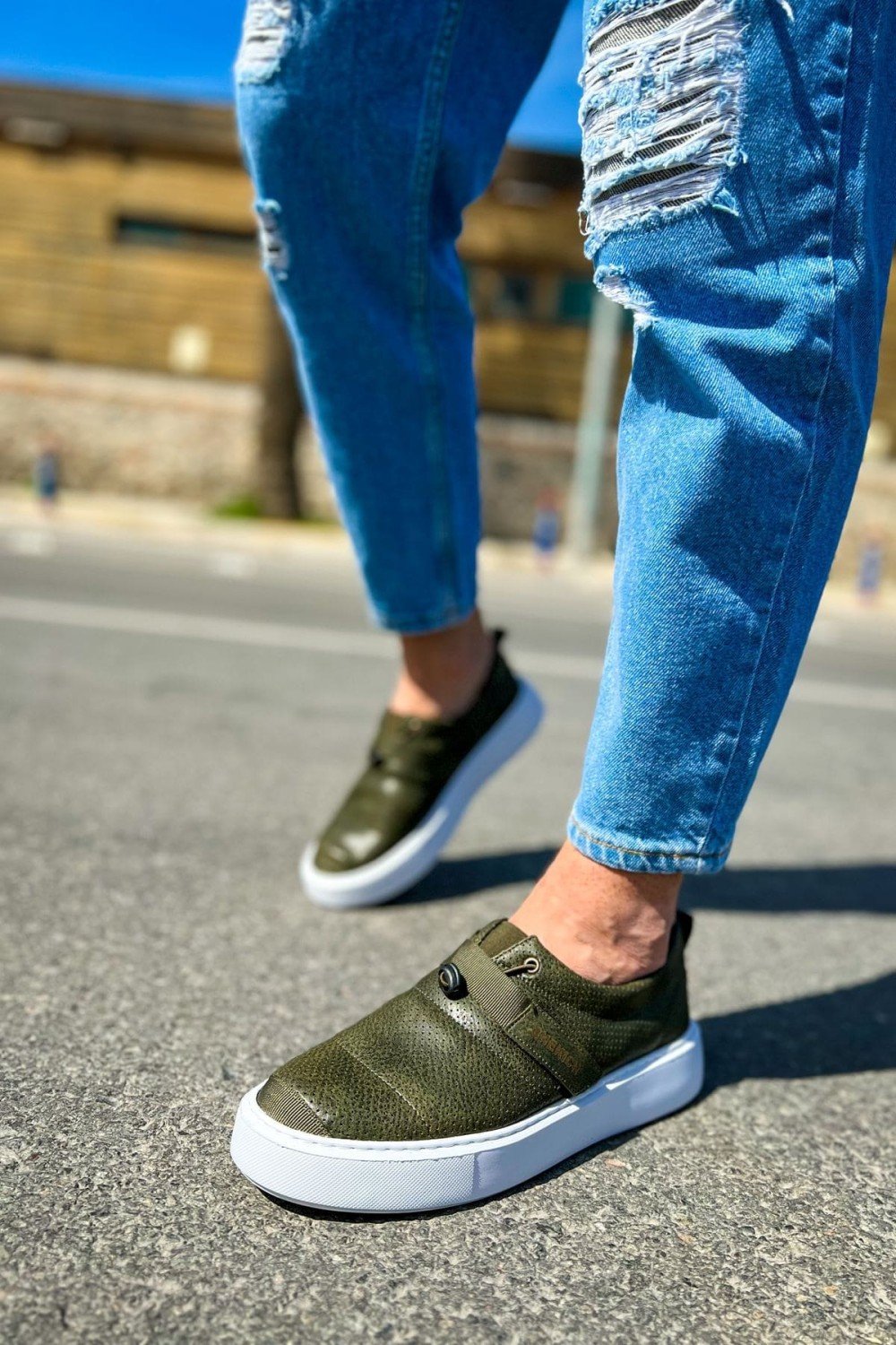 CH147 Dobeny Erkek Günlük Bağcıksız Cırtlı Cilt Spor Sneaker Ayakkabı CBT - Haki – Chekich Erkek Ayakkabı