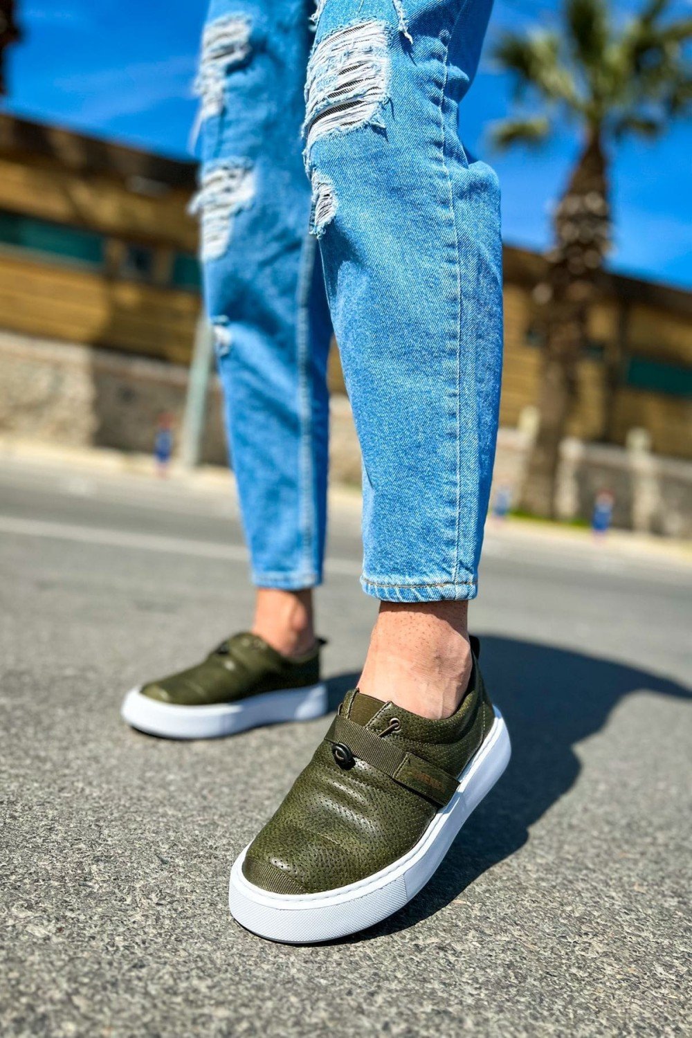 CH147 Dobeny Erkek Günlük Bağcıksız Cırtlı Cilt Spor Sneaker Ayakkabı CBT - Haki – Chekich Erkek Ayakkabı