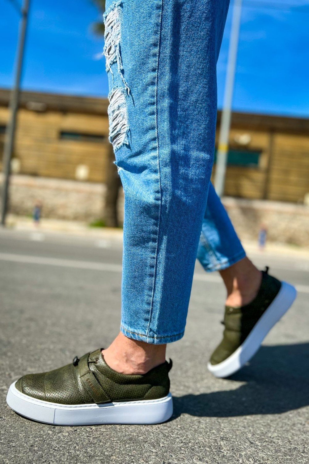 CH147 Dobeny Erkek Günlük Bağcıksız Cırtlı Cilt Spor Sneaker Ayakkabı CBT - Haki – Chekich Erkek Ayakkabı