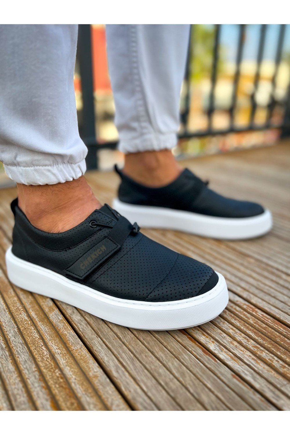CH147 Dobeny Erkek Günlük Bağcıksız Cırtlı Cilt Spor Sneaker Ayakkabı CBT - Siyah – Chekich Erkek Ayakkabı