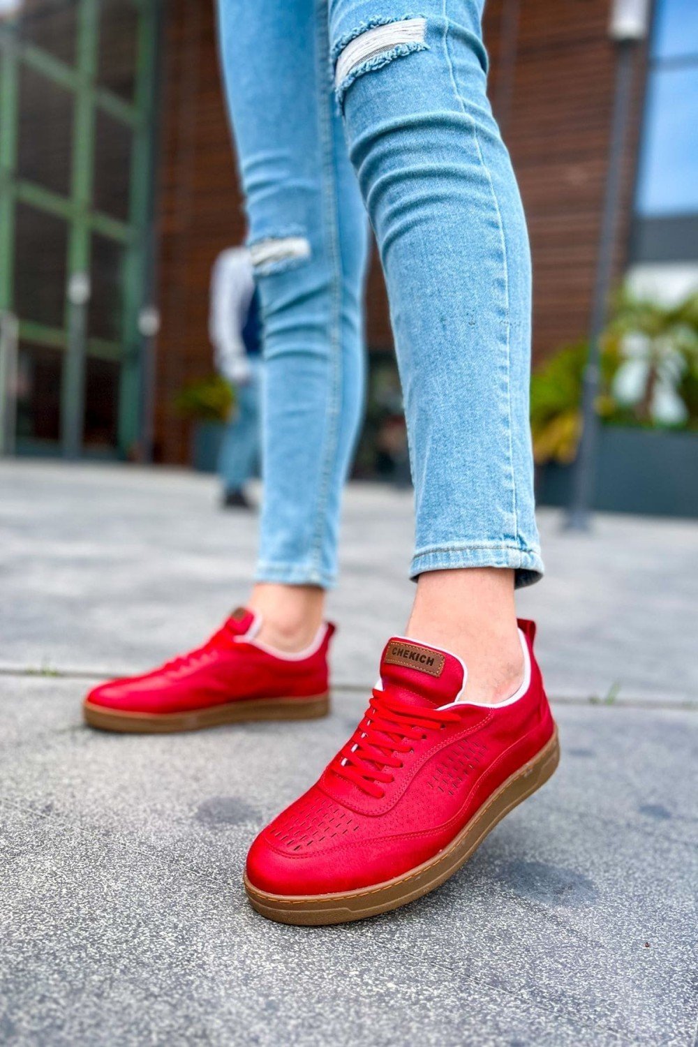 CH157 Retro Erkek Günlük Bağcıklı Krep Taban Cilt Spor Sneaker Ayakkabı CKT - Kırmızı – Chekich Erkek Ayakkabı