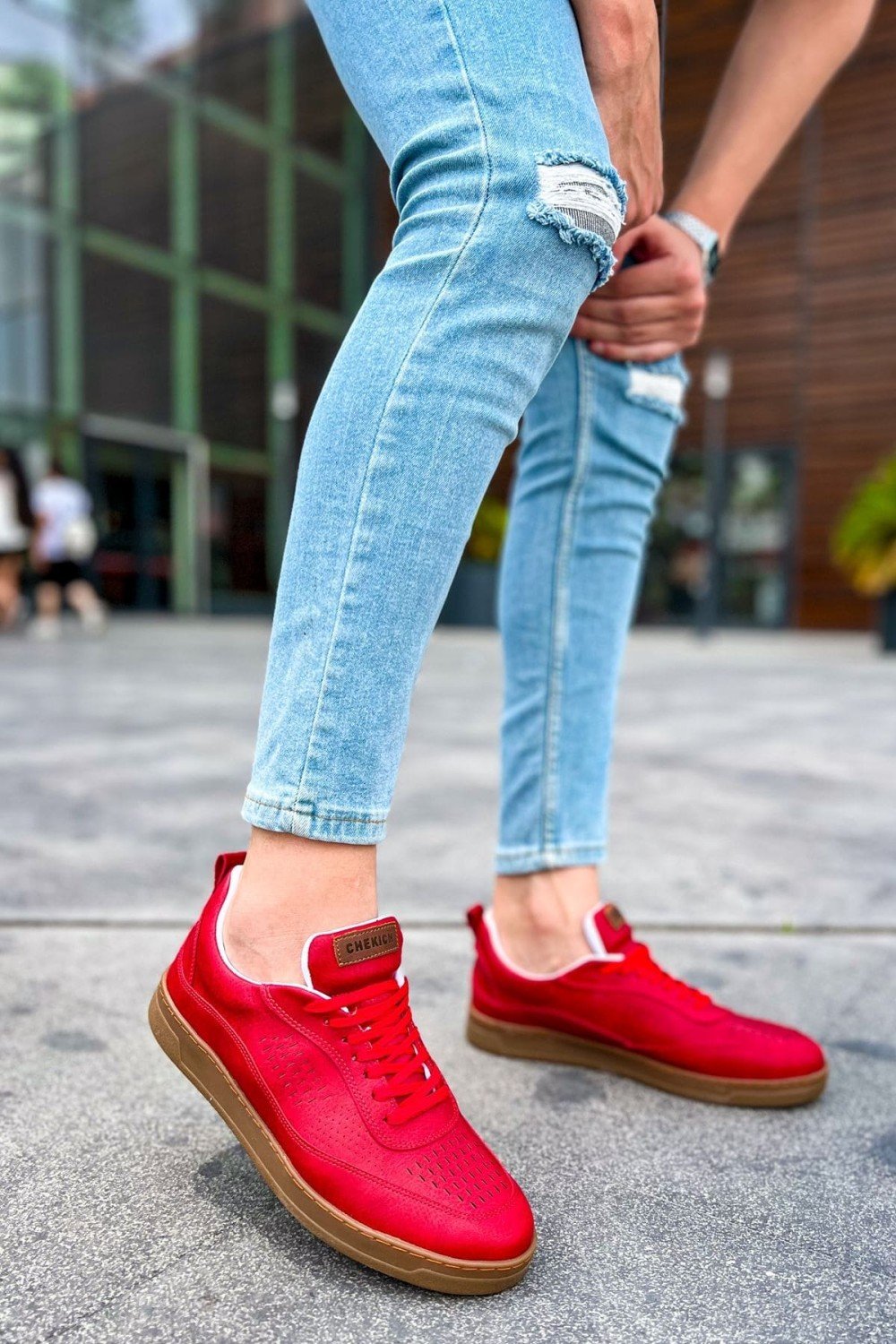CH157 Retro Erkek Günlük Bağcıklı Krep Taban Cilt Spor Sneaker Ayakkabı CKT - Kırmızı – Chekich Erkek Ayakkabı