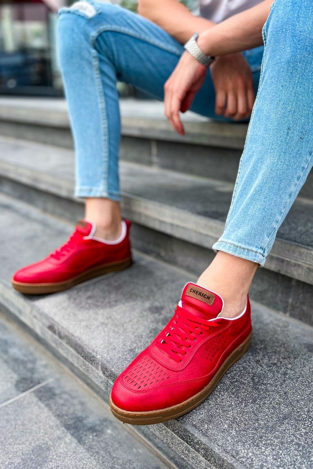 CH157 Retro Erkek Günlük Bağcıklı Krep Taban Cilt Spor Sneaker Ayakkabı CKT - Kırmızı – Chekich Erkek Ayakkabı