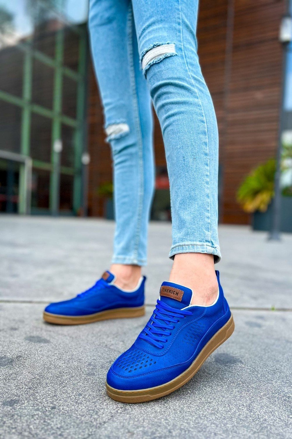 CH157 Retro Erkek Günlük Bağcıklı Krep Taban Cilt Spor Sneaker Ayakkabı CKT - Mavi – Chekich Erkek Ayakkabı