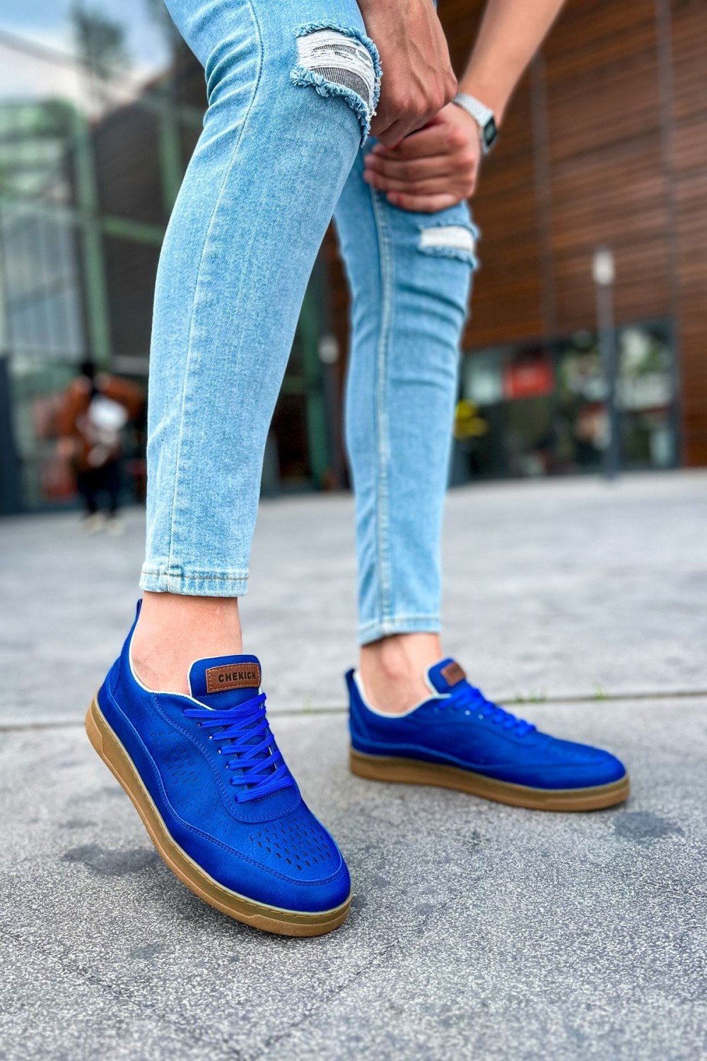 CH157 Retro Erkek Günlük Bağcıklı Krep Taban Cilt Spor Sneaker Ayakkabı CKT - Mavi – Chekich Erkek Ayakkabı