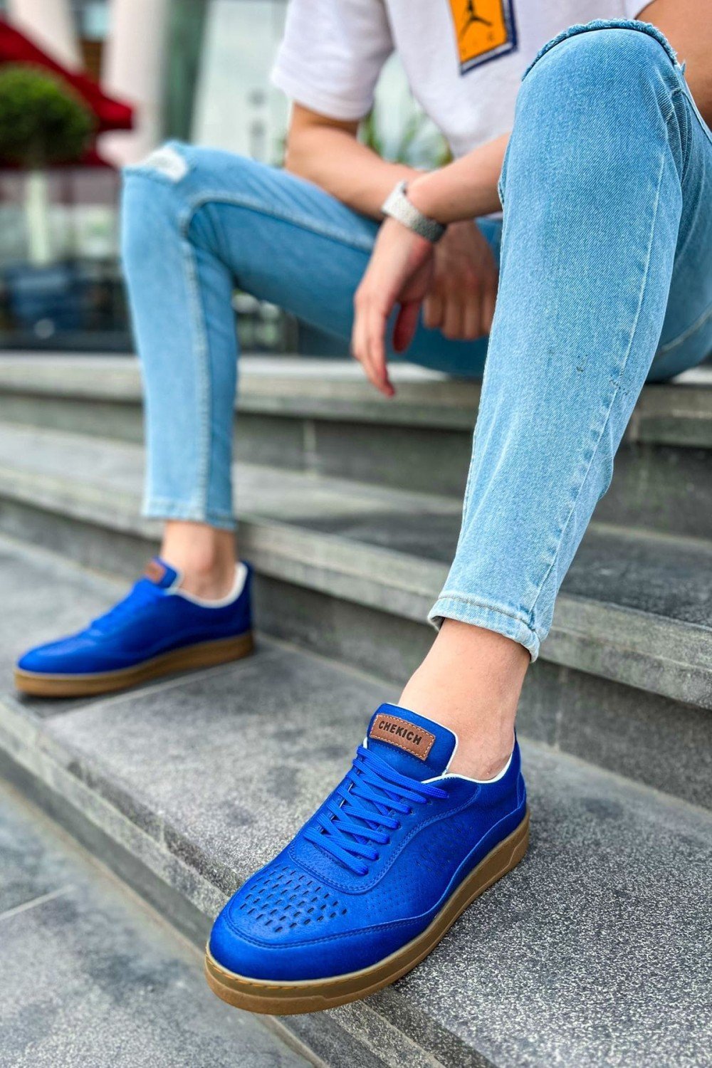 CH157 Retro Erkek Günlük Bağcıklı Krep Taban Cilt Spor Sneaker Ayakkabı CKT - Mavi – Chekich Erkek Ayakkabı