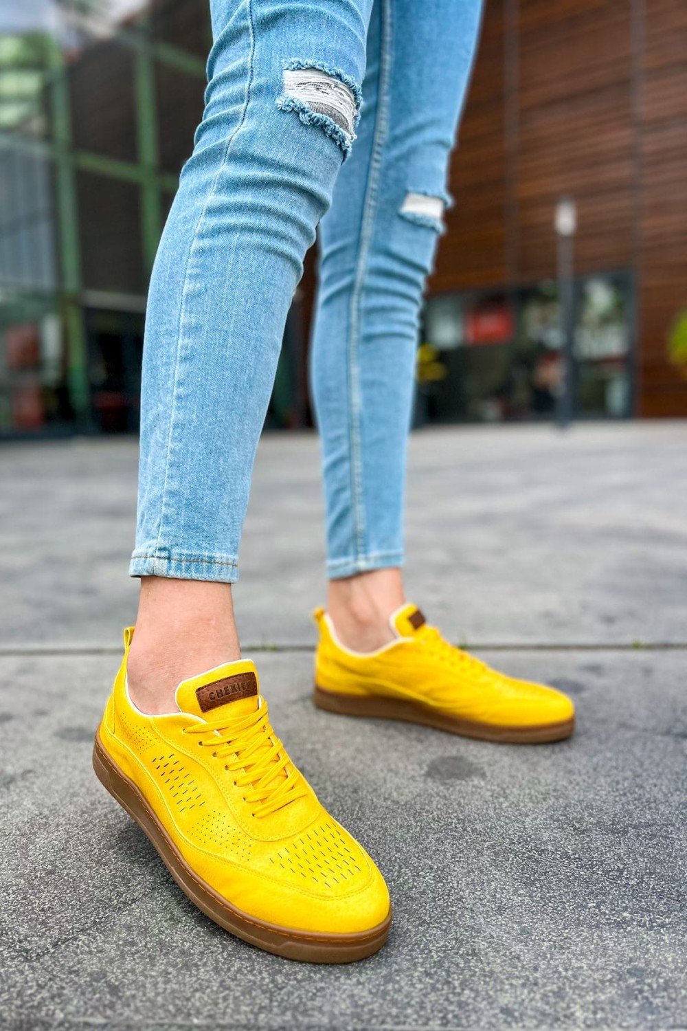 CH157 Retro Erkek Günlük Bağcıklı Krep Taban Cilt Spor Sneaker Ayakkabı CKT - Sarı – Chekich Erkek Ayakkabı