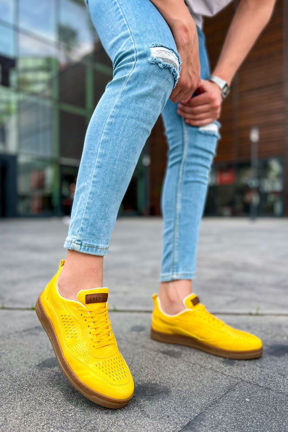 CH157 Retro Erkek Günlük Bağcıklı Krep Taban Cilt Spor Sneaker Ayakkabı CKT - Sarı – Chekich Erkek Ayakkabı