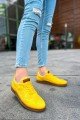CH157 Retro Erkek Günlük Bağcıklı Krep Taban Cilt Spor Sneaker Ayakkabı CKT - Sarı