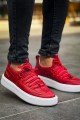 CH159 Saturn Erkek Günlük Bağcıklı Cilt Spor Sneaker Ayakkabı CBT - Kırmızı