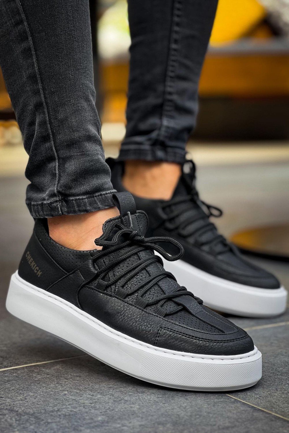 CH159 Saturn Erkek Günlük Bağcıklı Cilt Spor Sneaker Ayakkabı CBT - Siyah – Chekich Erkek Ayakkabı