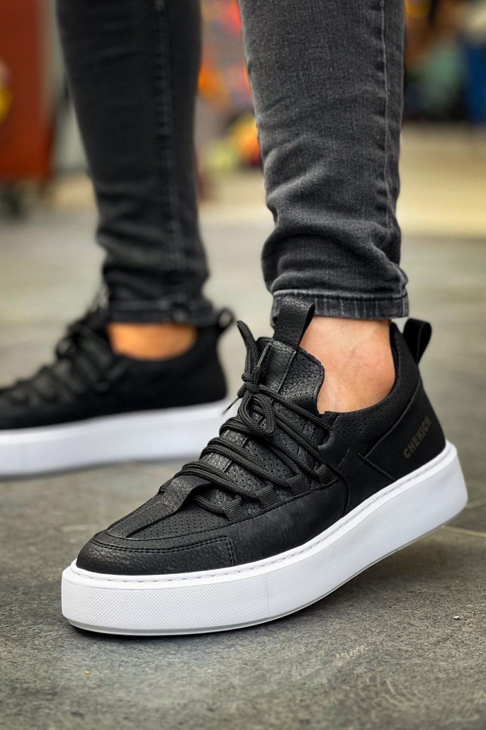 CH159 Saturn Erkek Günlük Bağcıklı Cilt Spor Sneaker Ayakkabı CBT - Siyah – Chekich Erkek Ayakkabı