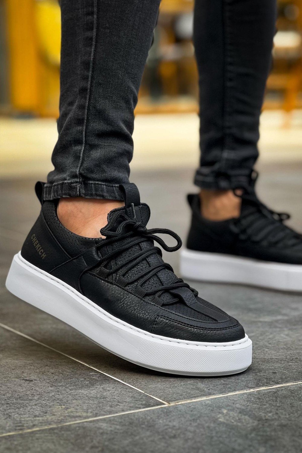 CH159 Saturn Erkek Günlük Bağcıklı Cilt Spor Sneaker Ayakkabı CBT - Siyah – Chekich Erkek Ayakkabı