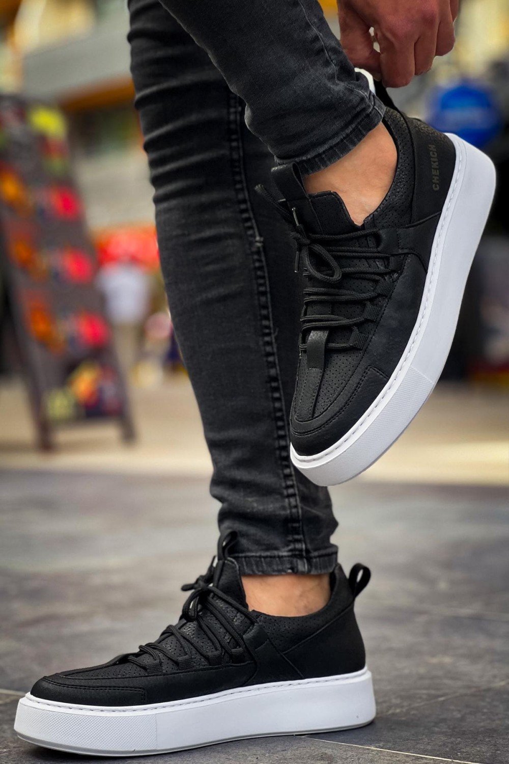 CH159 Saturn Erkek Günlük Bağcıklı Cilt Spor Sneaker Ayakkabı CBT - Siyah – Chekich Erkek Ayakkabı